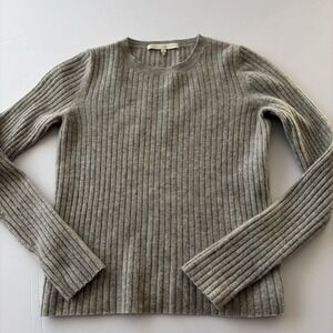 Naked Cashmere Ribbed Crewneck Sweater Gray Lightweight Cashmere Small